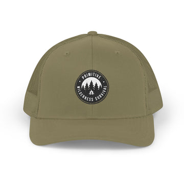 Adventure Patch Trucker Hat — "Routine Wilderness Escape" Embroidered Snapback