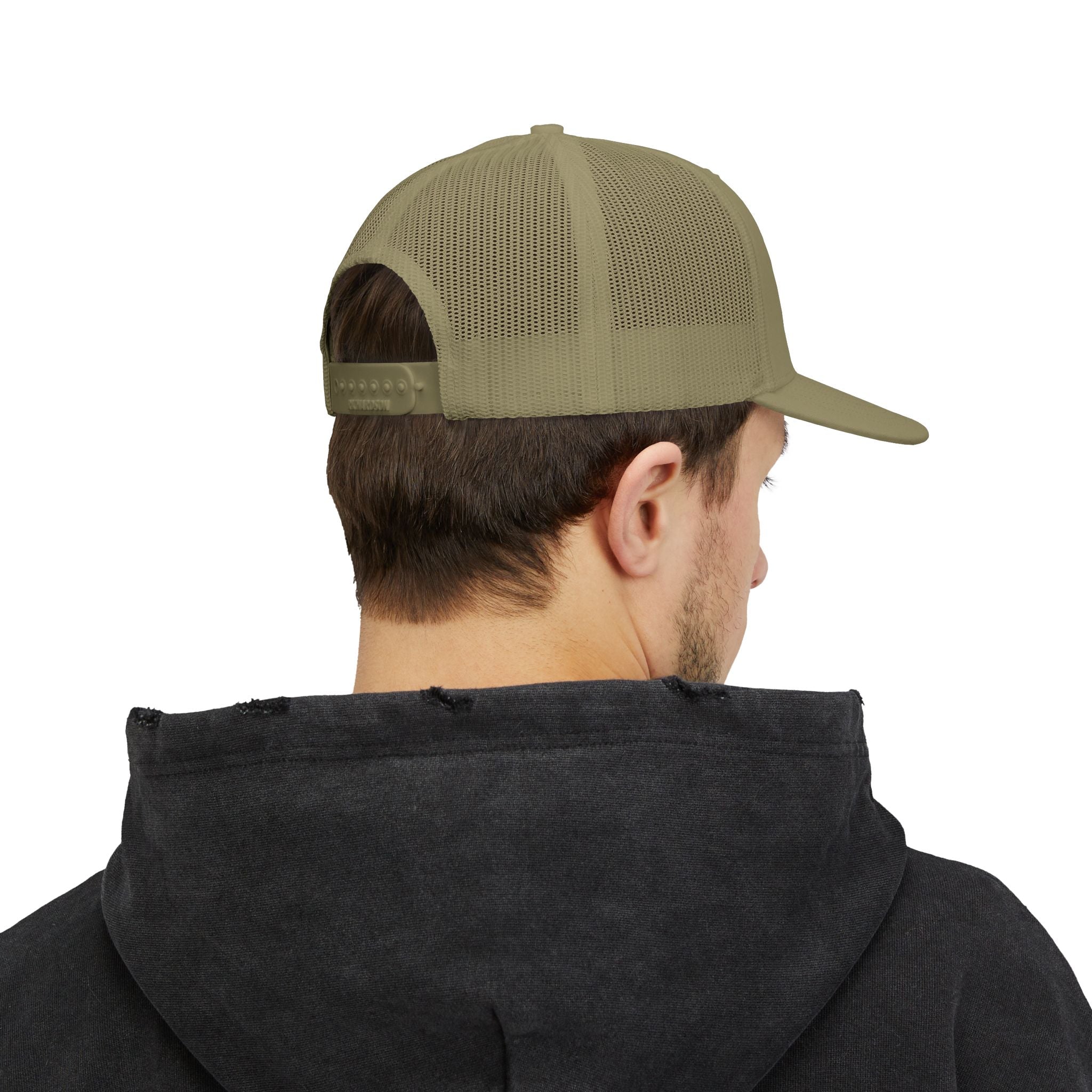 Adventure Patch Trucker Hat — "Routine Wilderness Escape" Embroidered Snapback